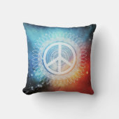 PEACEサインシンボルマンダラデイジー宇宙ヒッピー クッション (正面)