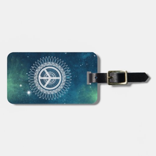 PEACEサインシンボルマンダラ宇宙レースのようヒッピー宇宙 ラゲッジタグ (正面横)