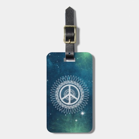 PEACEサインシンボルマンダラ宇宙レースのようヒッピー宇宙 ラゲッジタグ (正面縦)