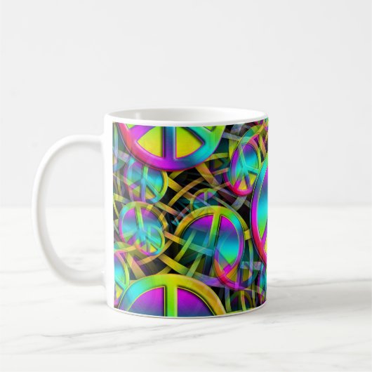 PEACEシカラフルームレスパターン+アイディア コーヒーマグカップ (左)