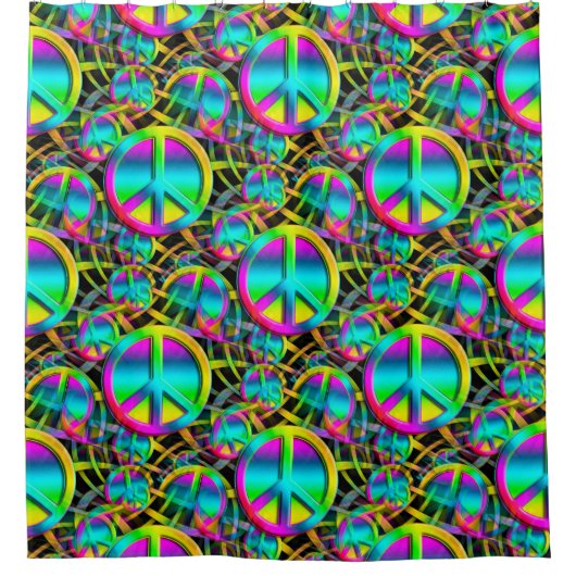 PEACEシカラフルームレスパターン+アイディア シャワーカーテン (正面)