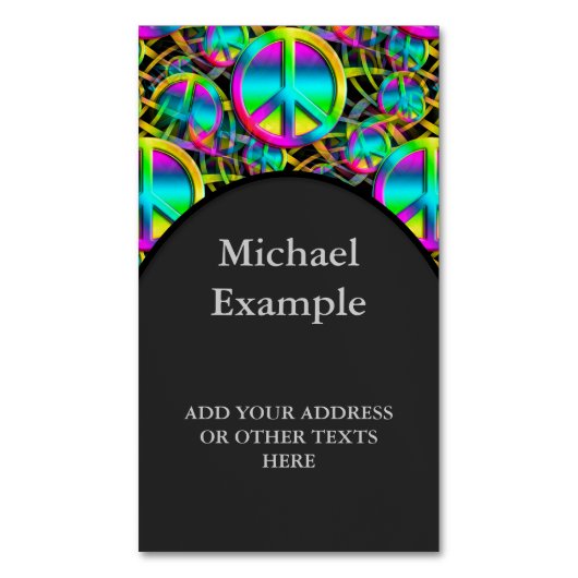 PEACEシカラフルームレスパターン+アイディア マグネット名刺 (正面縦)