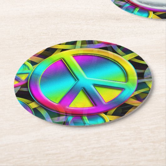 PEACEシカラフルームレスパターン+アイディア ラウンドペーパーコースター (アングル)