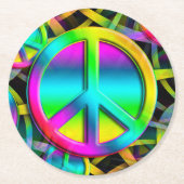 PEACEシカラフルームレスパターン+アイディア ラウンドペーパーコースター (正面)