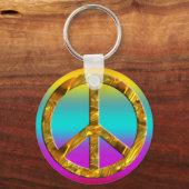 PEACE記号 – 金ゴールド キーホルダー (正面)