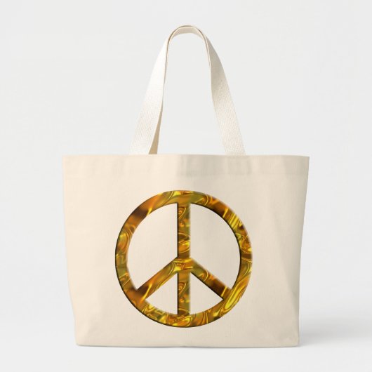 PEACE記号 – 金ゴールド ラージトートバッグ (正面)