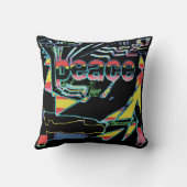 「Peace」アートグラフィック赤黄色アクアピンクon Black クッション (裏面)