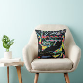 「Peace」アートグラフィック赤黄色アクアピンクon Black クッション (椅子)