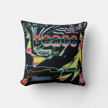 「Peace」アートグラフィック赤黄色アクアピンクon Black