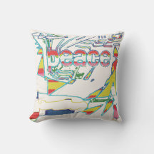 "Peace"グラフィック、赤い黄色のアクアピンクのオフホワイト