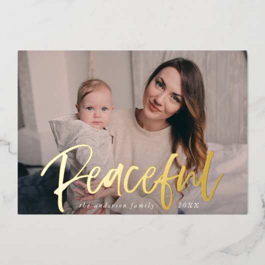 Peace モダン Script Ice Blue写真 箔シーズンカード (正面)