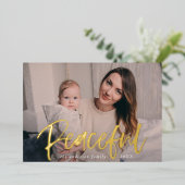 Peace モダン Script Ice Blue写真 箔シーズンカード (立ち正面)