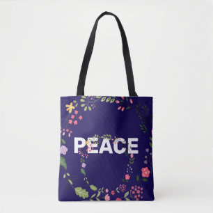 PEACE ロゴ ネイビー トートバッグ