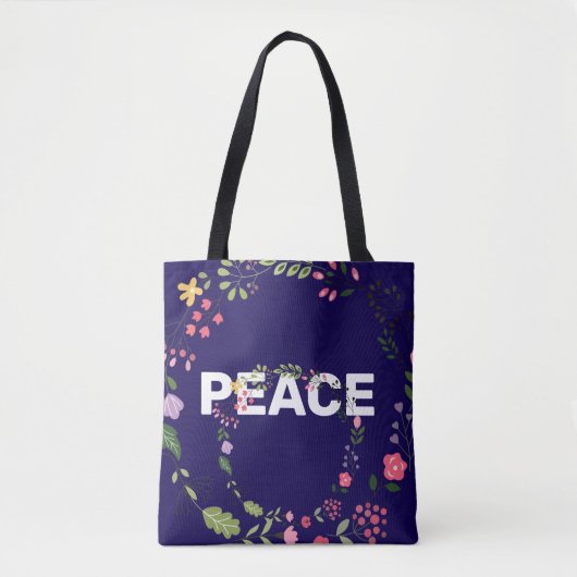 PEACE ロゴ ネイビー トートバッグ (正面)