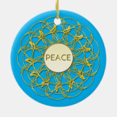 PEACE 書 on golden レースのよう on sky blue セラミックオーナメント (裏面)