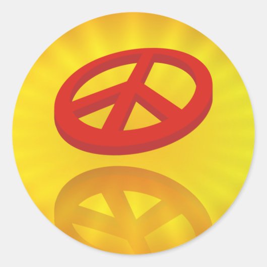 Peace 3D /反射 |黄色の放射状 ラウンドシール (正面)