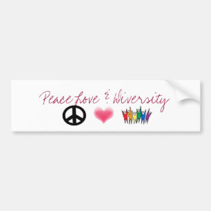 peace_4、ハート、多様性、平和愛及び多様性 バンパーステッカー