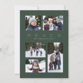 Peace 5フォトコラージュのダークグリーンミニマルクリスマス シーズンカード (正面)