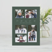 Peace 5フォトコラージュのダークグリーンミニマルクリスマス シーズンカード (スタンド正面)