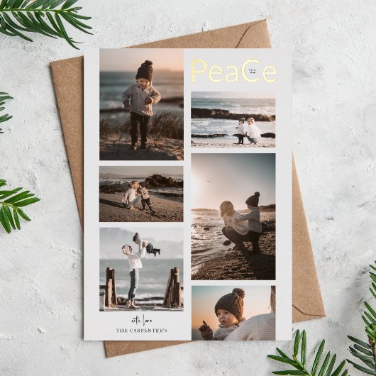 PeaCe 6フォトコラージュクリスマス金ゴールド 箔シーズンカード