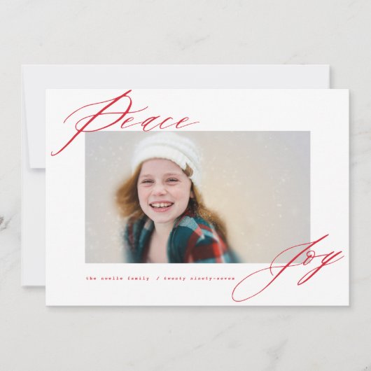 Peace And Joy書道モダン赤い台本の写真 シーズンカード (正面)