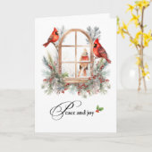 Peace and Joy at Christmas Cardinal Birds Winter カード (黄色い花)