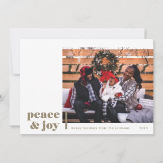 Peace and Joy Corner Taupe Photo Holiday Card シーズンカード