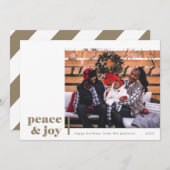 Peace and Joy Corner Taupe Photo Holiday Card シーズンカード (正面/裏面)