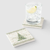 Peace And Joy Green Christmas Tree  ストーンコースター (横)