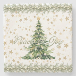 Peace And Joy Green Christmas Tree  ストーンコースター