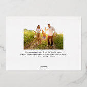 Peace and Joy Modern Gold Heart Script 3 Photo 箔シーズンカード (裏面)