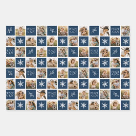 Peace and Joy Navy Holiday Photo Collage ラッピングペーパーシート