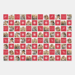 Peace and Joy Red Holiday Photo Collage ラッピングペーパーシート