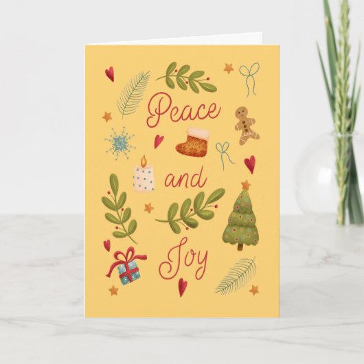 Peace and Joy Watercolor Christmas カード (正面)