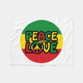 PEACE and LOVE，レゲエスタイル フリースブランケット (正面(横))