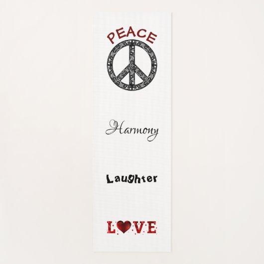 Peace and Love Black/White Yoga Mat ヨガマット (正面)