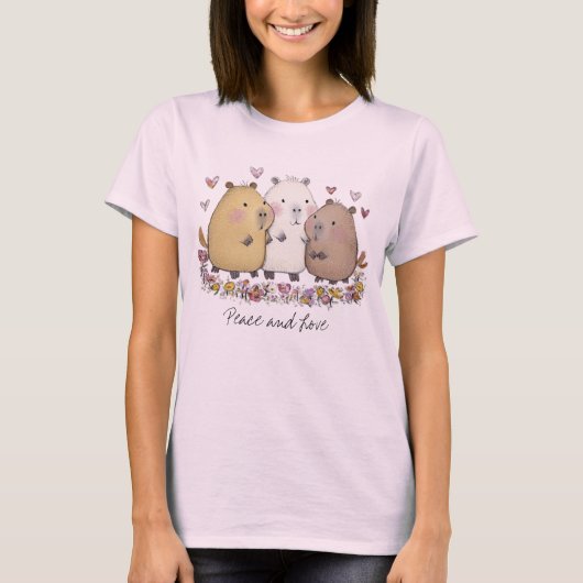 Peace and Love Capybara T-shirt Tシャツ (正面)