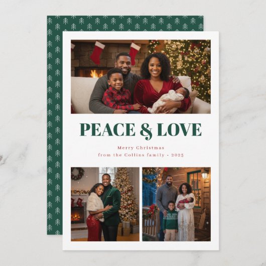 Peace and Love Christmas Photo Card シーズンカード (正面/裏面)