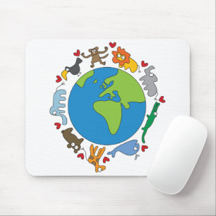 Peace And Love Cute Cartoon Animals of The World マウスパッド