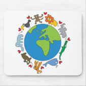 Peace And Love Cute Cartoon Animals of The World マウスパッド (正面)