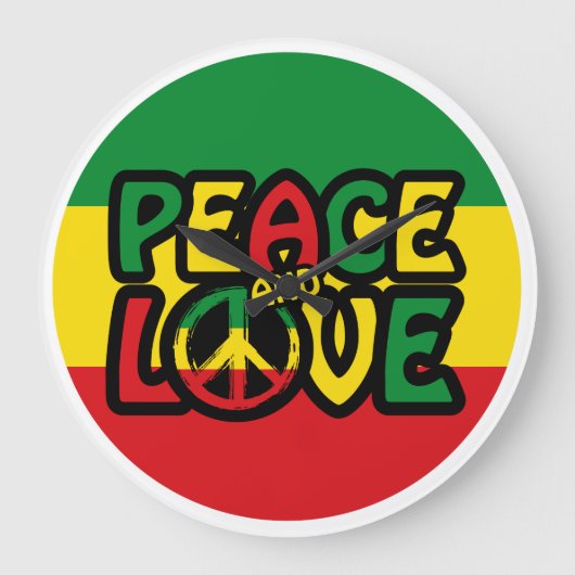 PEACE and LOVE, reggae style ラージ壁時計 (正面)