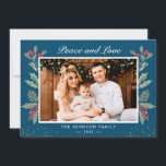 Peace and Love Winter Blue Holly Beres写真 シーズンカード<br><div class="desc">あなたの挨拶のメッセージをハイライトするために小さな金ゴールド紙吹雪と水色フローラと果実を特徴とするこのミスタントー植物写真カードであなたのクリスマスの願い/メッセージを送信しなさい。(1)更なるカスタマイズのためクリックは、「更にカスタマイズ」のリンクを使用し、このテンプレートを変更するために当社のデザインツールを使用する。(2)厚もしい紙/マット仕上げを選択する場合は、マット紙タイプを選択することを検討する。</div>