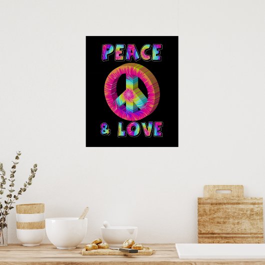 Peace and Love with Tie Dye Peace Sign ポスター (キッチン)
