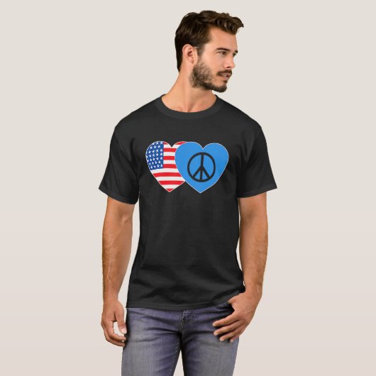 Peace and USA Flag Twin Heart for Peacemaker Ameri Tシャツ (正面フル)