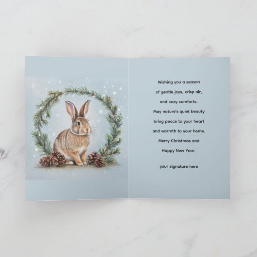 Peace at Christmas Rabbit Folded Greeting Card カード (内部)