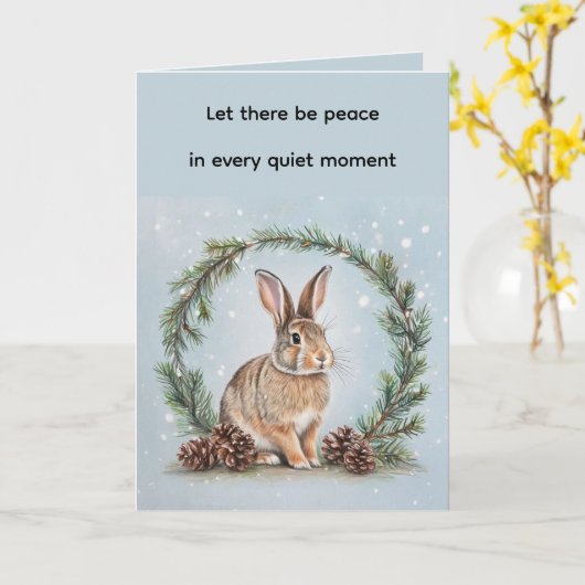 Peace at Christmas Rabbit Folded Greeting Card カード (黄色い花)