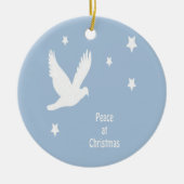 Peace At Christmas With Dove In Flight White Logo セラミックオーナメント (正面)