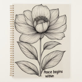 Peace Begins Within – Elegant Floral Line Art Note プランナー手帳