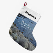 Peace Blue Atlantic海聖句の写真 ラージクリスマスストッキング (正面 (吊り時))