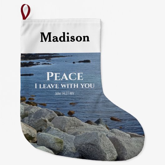 Peace Blue Atlantic海聖句の写真 ラージクリスマスストッキング (正面)